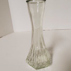 Vintage 6" Hoosier Clear Glass Bud Vase Ribbed and Diamond Design